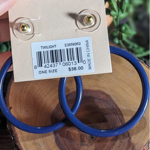 NWT Rebecca Minkoff Front Hoop Earrings Twilight Blue Gold Women's Size OS - Picture 3 of 5